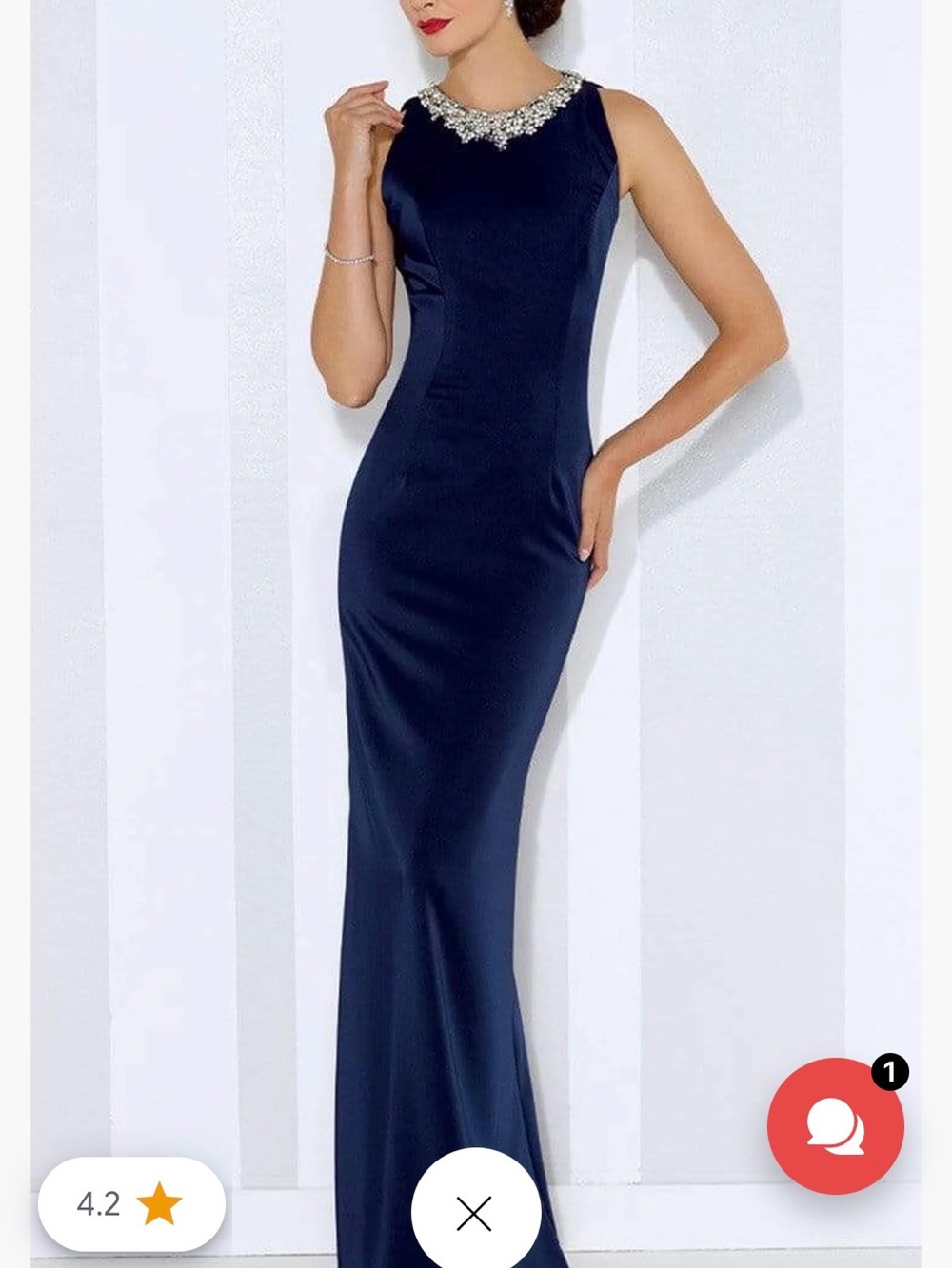 Elegant Navy Maxi Dress with Embellished Jewel Neckline